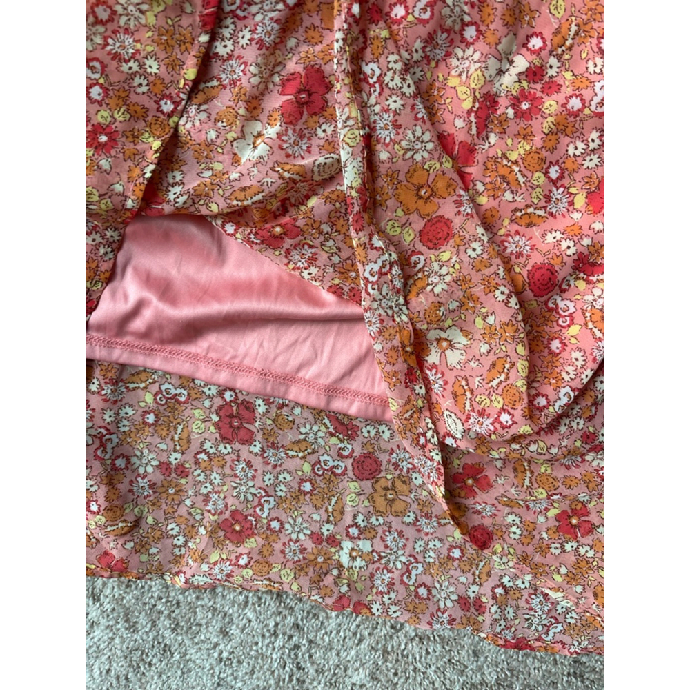 Women's Jessica Simpson M Coral Orange Floral Smocked Midi Dress - Picture 5 of 7